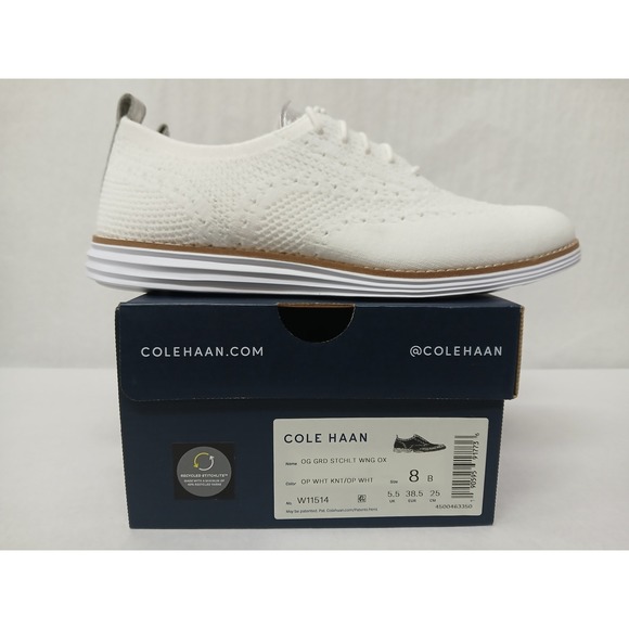 Cole Haan Womens Grand Stitchlite Wingtip Oxford White Knit Shoe W11514 Size 8 - Picture 2 of 8